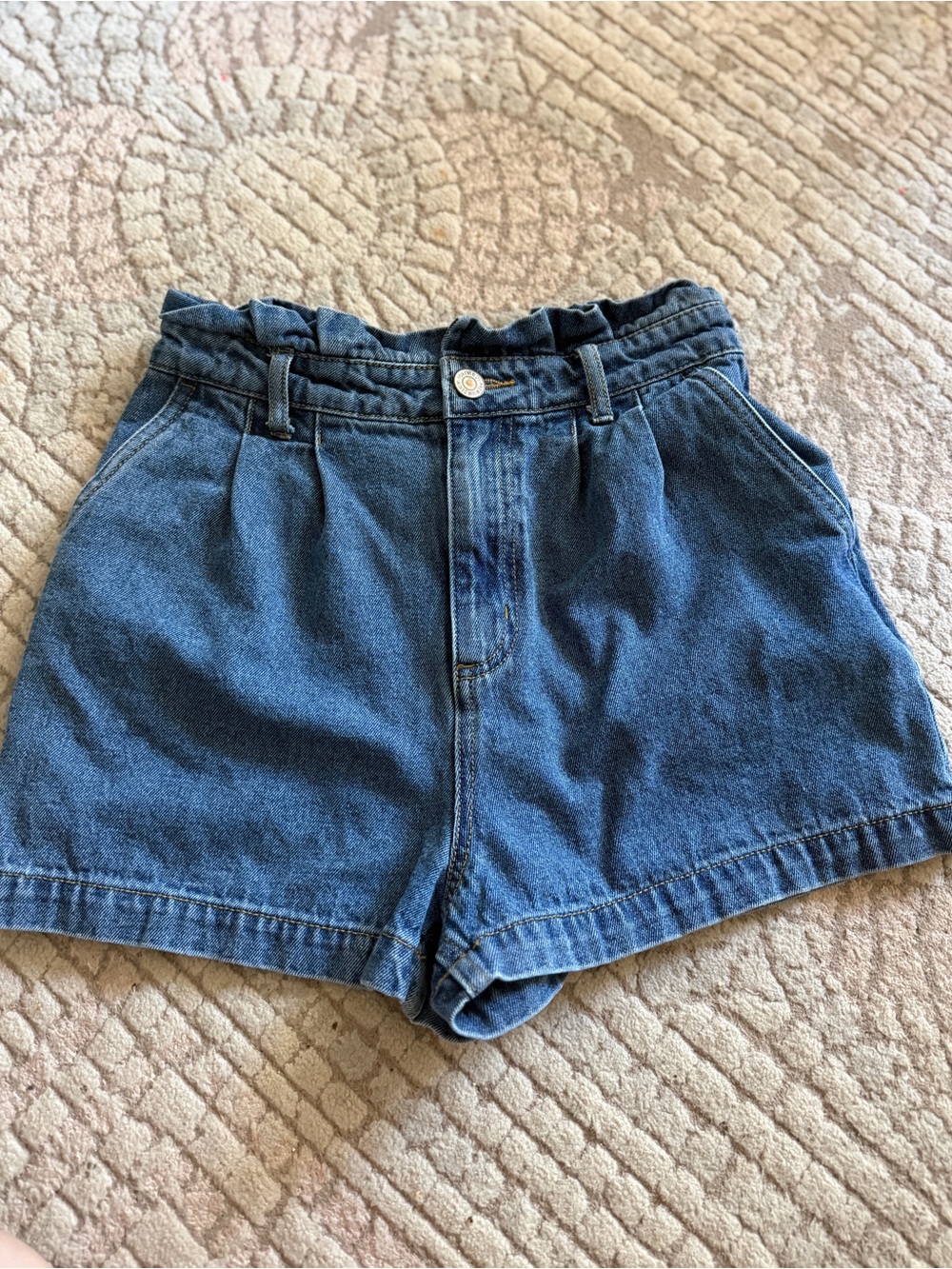 Forever 21 Dark Blue High-Rise Paperbag Denim Shorts